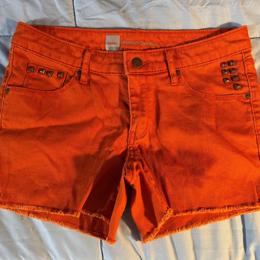 Mossimo Supply Co Studded Cutt Off Hem Orange Denim Jean Womens Shorts Sz 4 NWOT